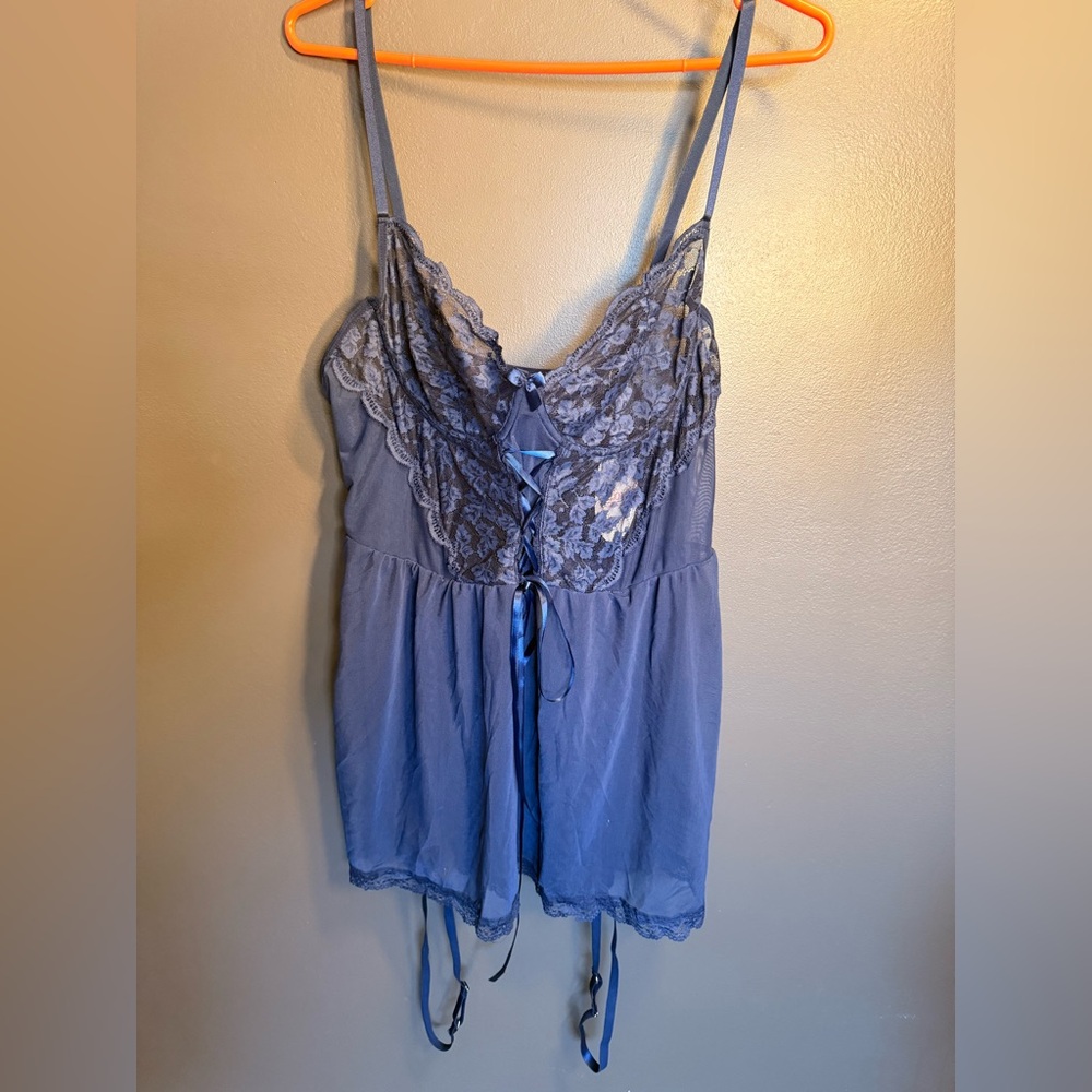 Navy Lingerie Camisole with Elegant Lace and Garters